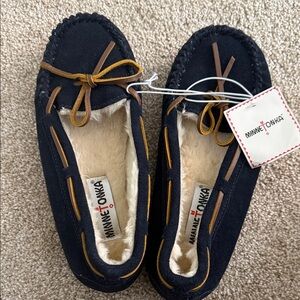 Minnetonka Black and Brown Moccasins